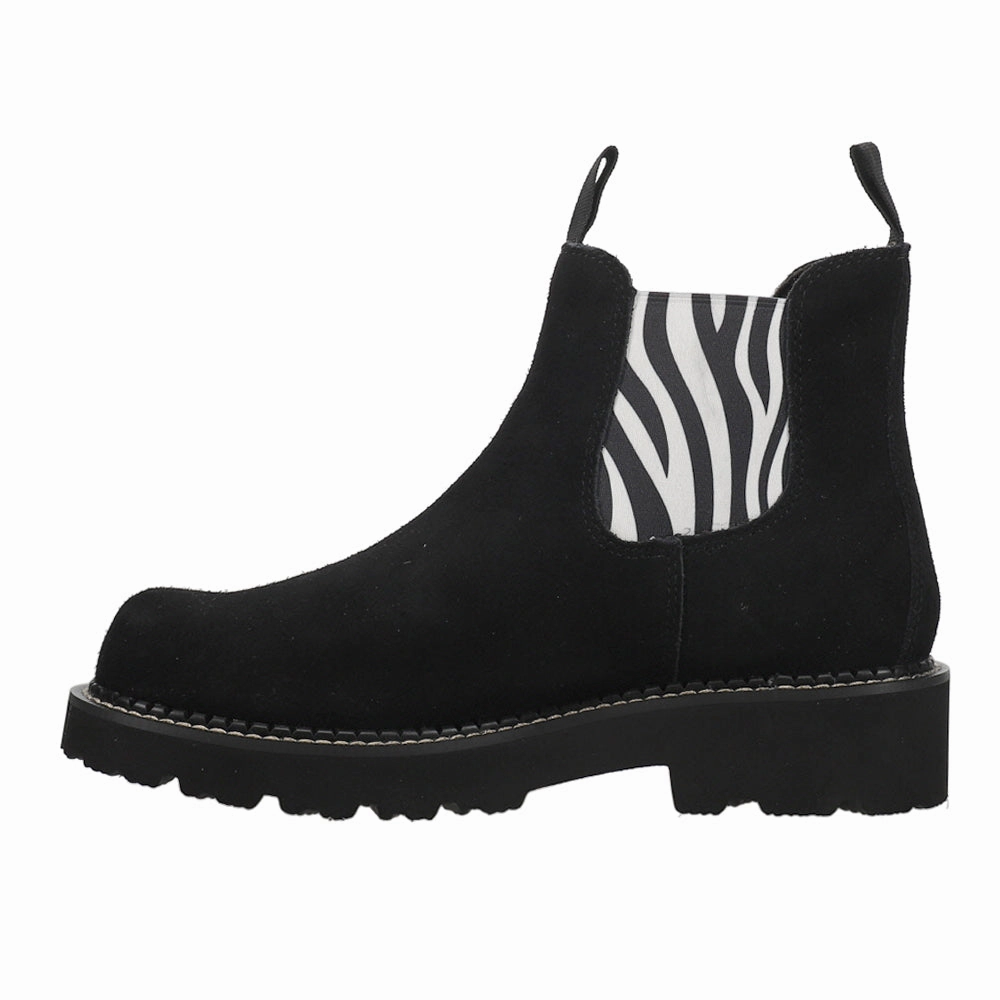 Ankle Hugging Fit Fatbaby Twin Gore Zebra Print Round Toe Pull On Chelsea Boots