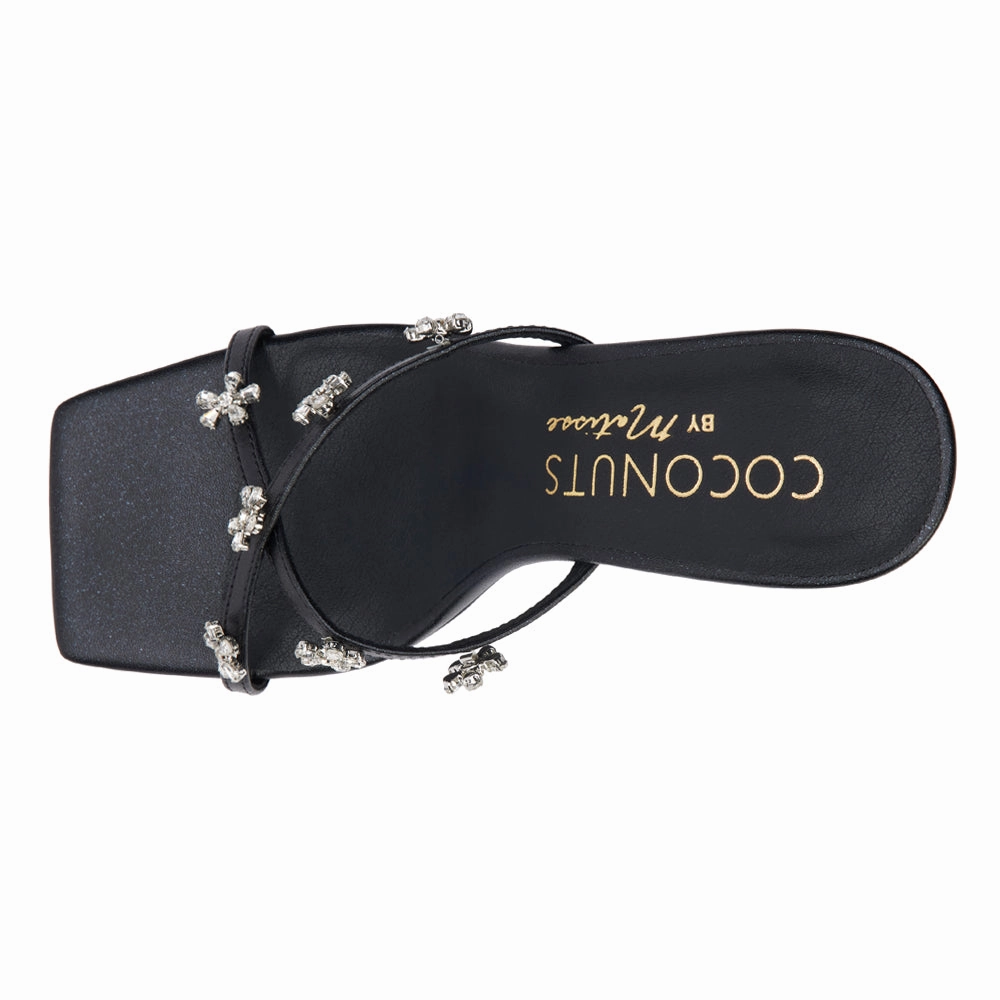 Non Marking Soles Odor Eliminating Levi Rhinestone Block Heel Sandals