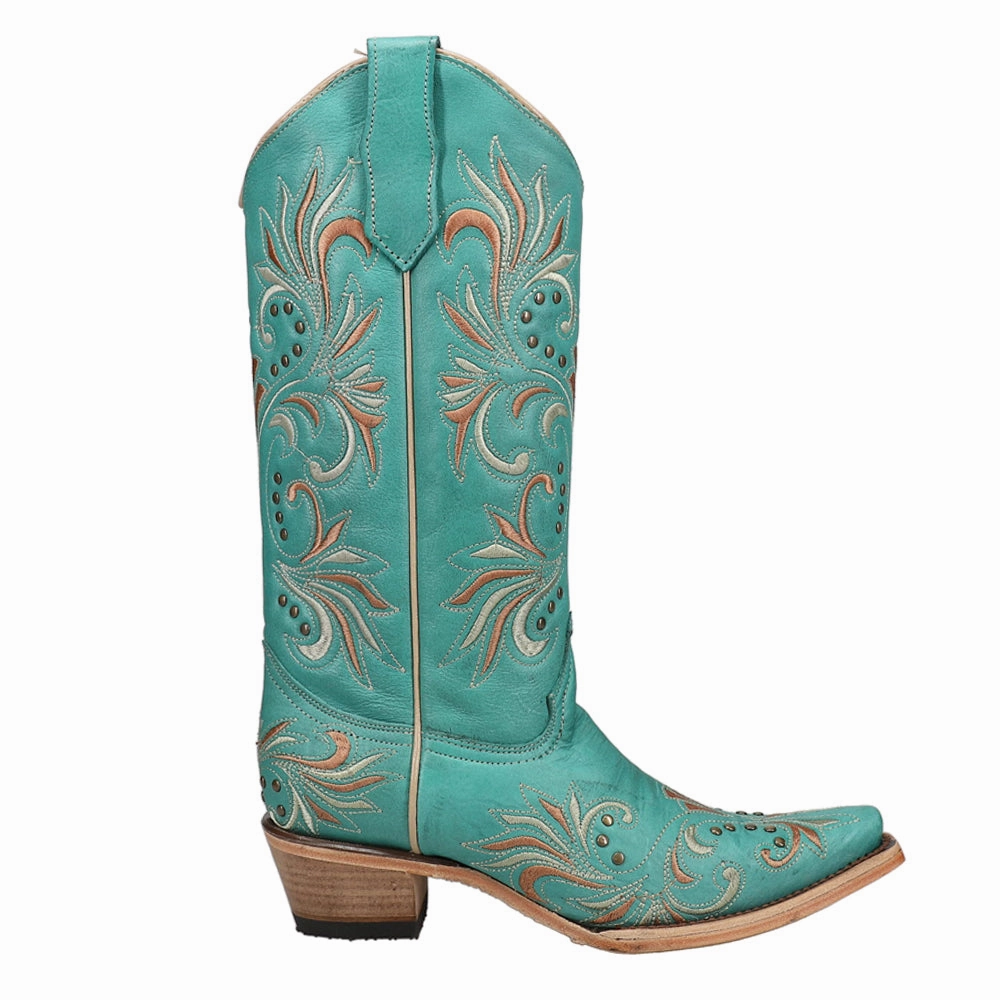 absorbing LD Embroidered Studded Snip Toe Cowboy Boots