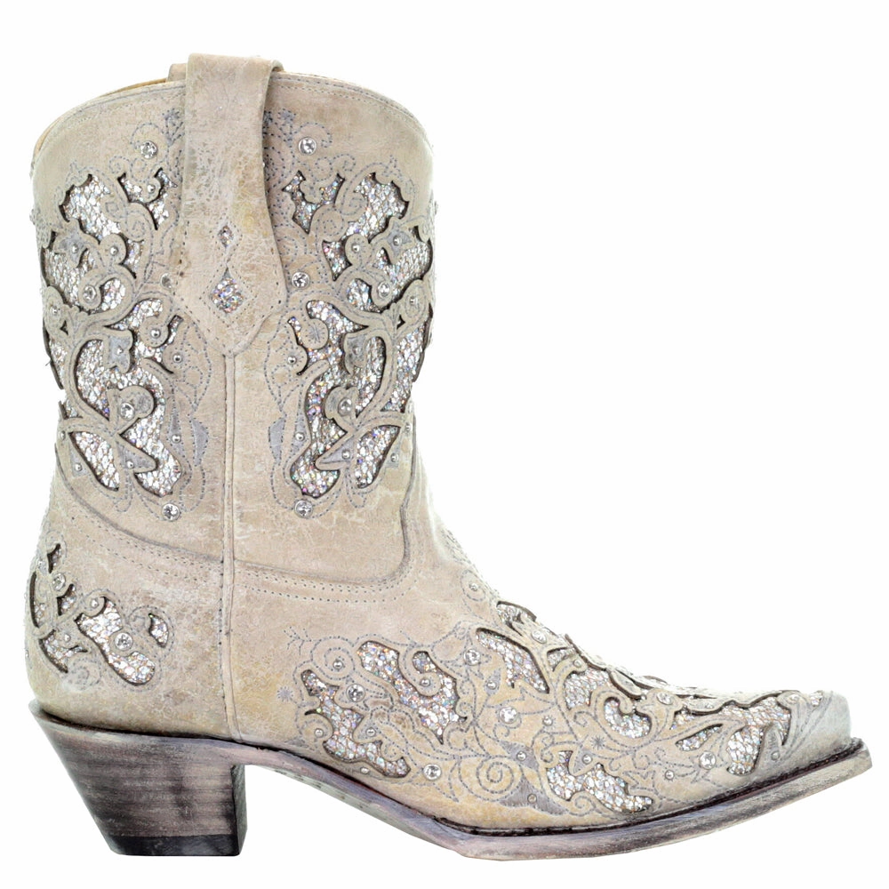 Glitter Rhinestone Snip Toe Pull On Cowboy Boots Party - Wear Arch Support Design