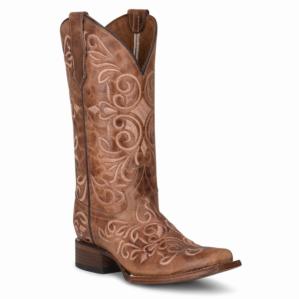 Ergonomic Last Shape LD Honey Embroidered Square Toe Cowboy Boots