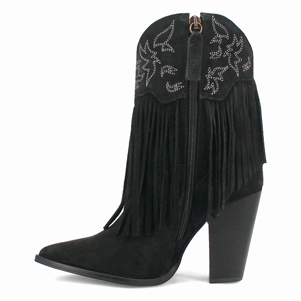 least yoga classic - look Crazy Train Fringe Embroidery Pointed Toe Zippered Cowboy Booties
