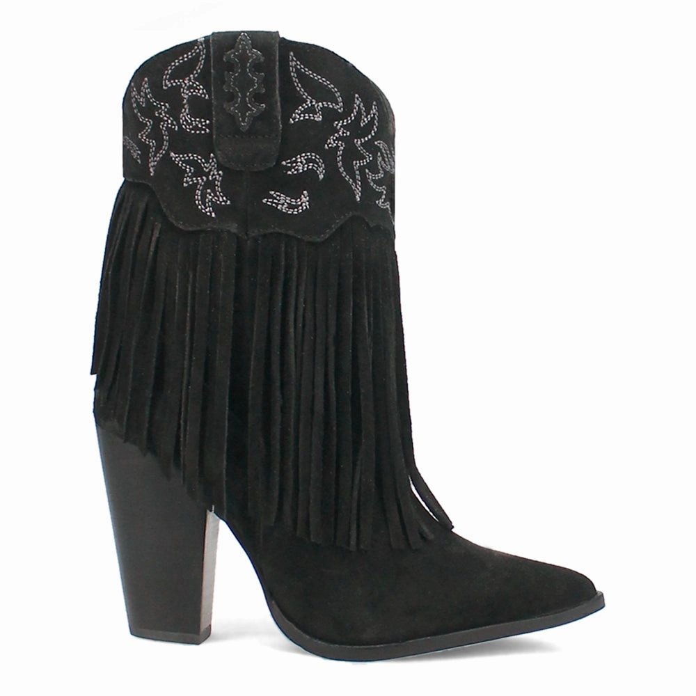 Crazy Train Fringe Embroidery Pointed Toe Zippered Cowboy Booties Heat Sealed Seam Technology