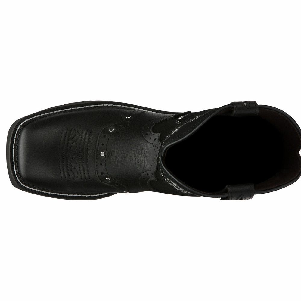 Mandra 8 Inch Square Toe Cowboy Boots Non Slip Insole Grip Wide-fit