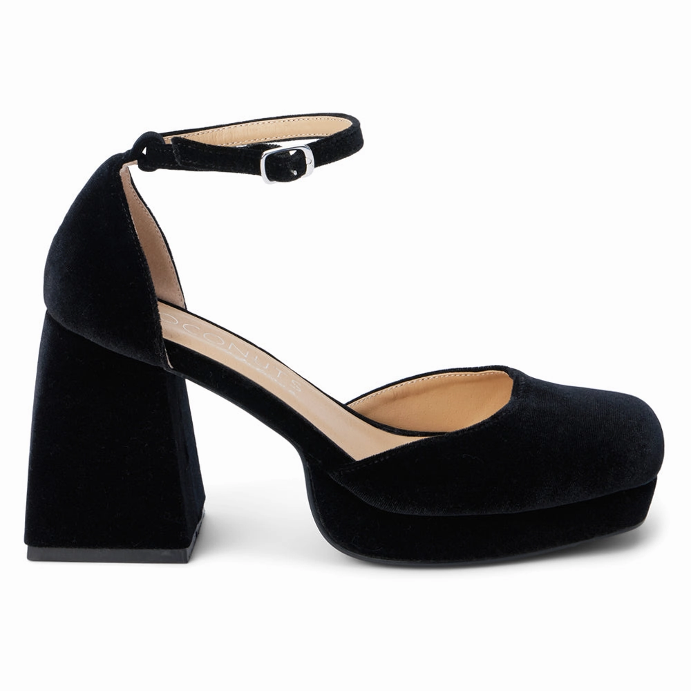 Misha Square Toe Ankle Strap Platform Pumps Low Profile Collar Padding