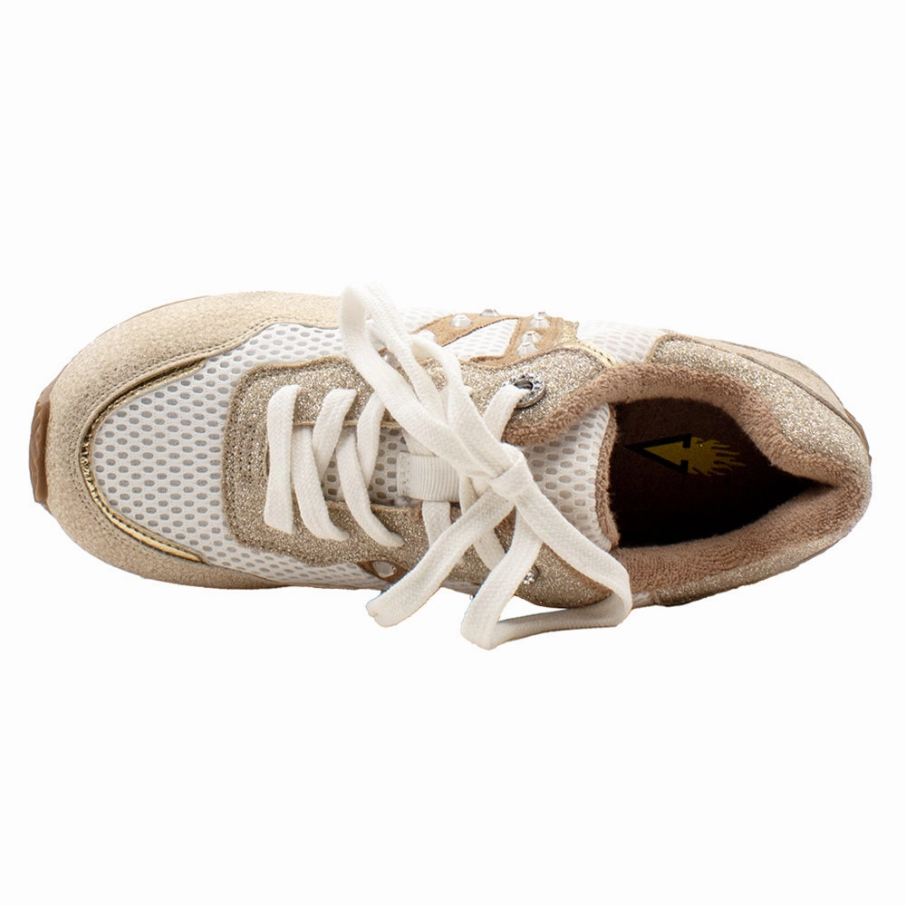 Shock Absorption Midsole Maximum arch Beckett Rhinestone Metallic Platform Lace Up Sneakers