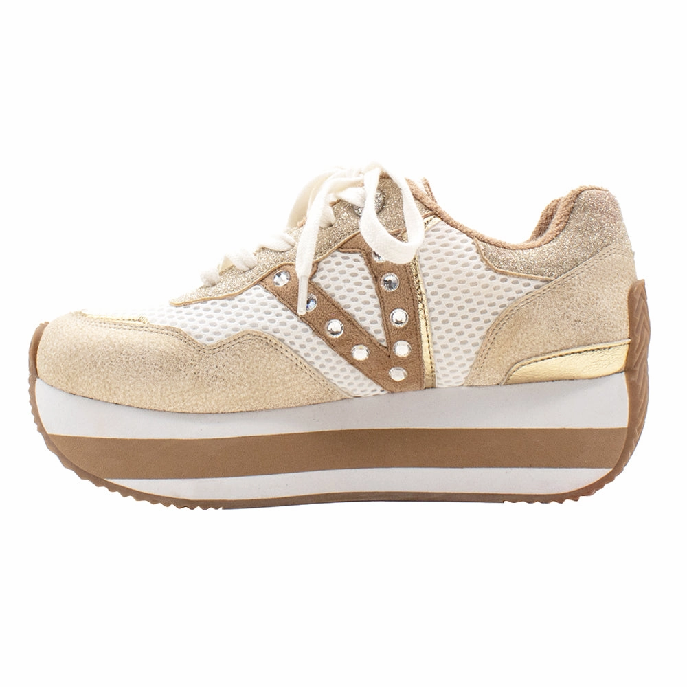 fashionistas - specific benefits Tailored grip Beckett Rhinestone Metallic Platform Lace Up Sneakers