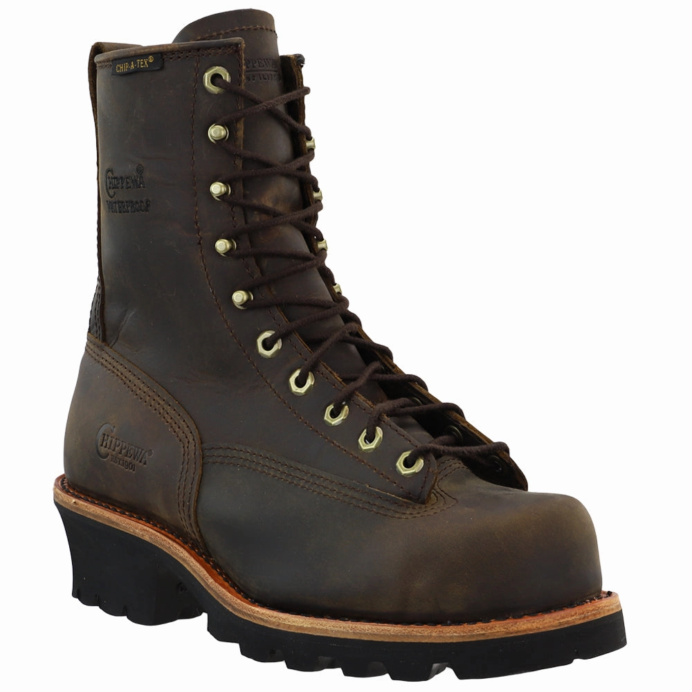 Paladin 8 Inch Waterproof Steel Toe Logger Lace Up Work Boots reinforced heel shoes