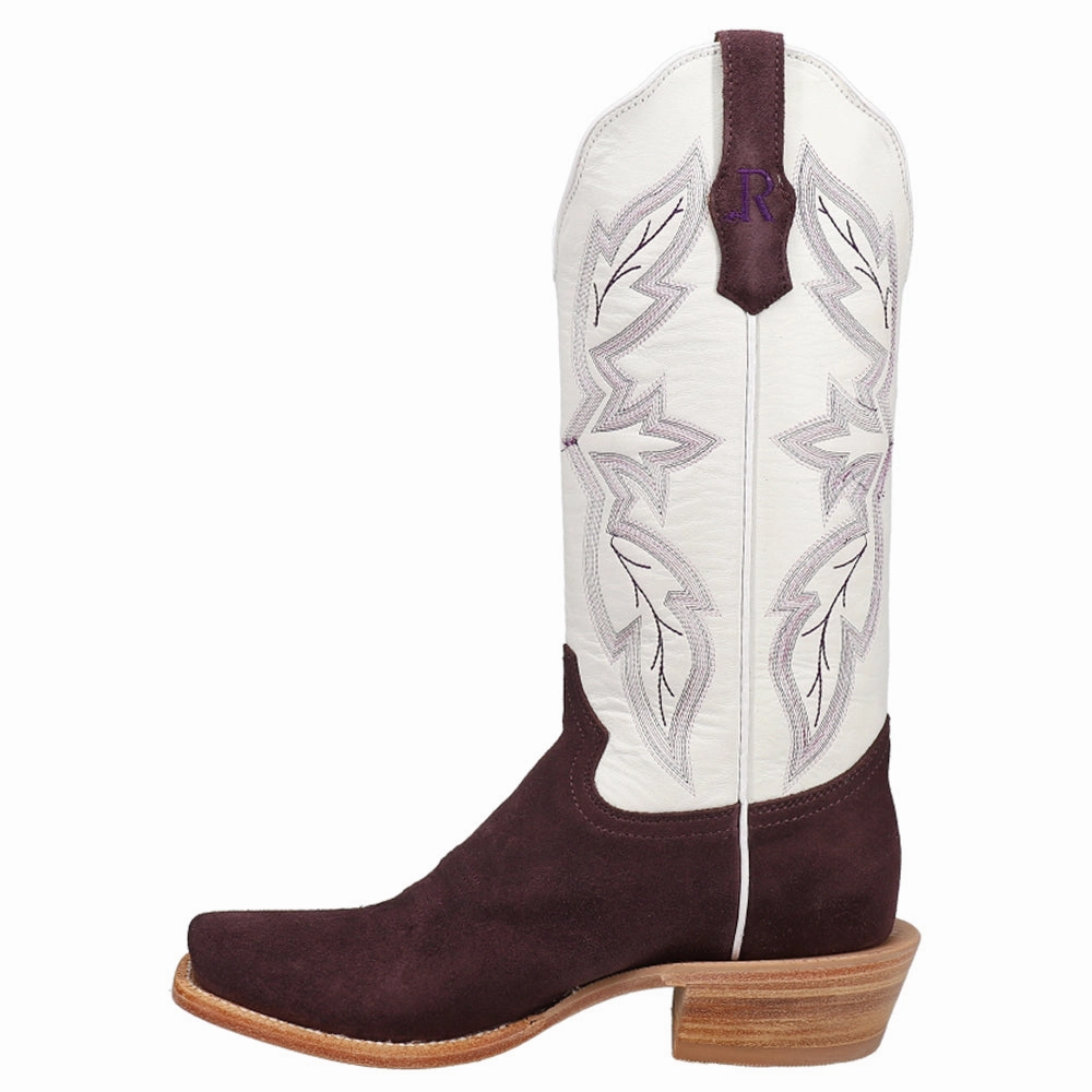 Bold flair Tensile Strength Reinforcement Rough Out Plum Embroidered Narrow Square Toe Cowboy Boots