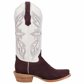 Rough Out Plum Embroidered Narrow Square Toe Cowboy Boots Cushioning Air Pockets