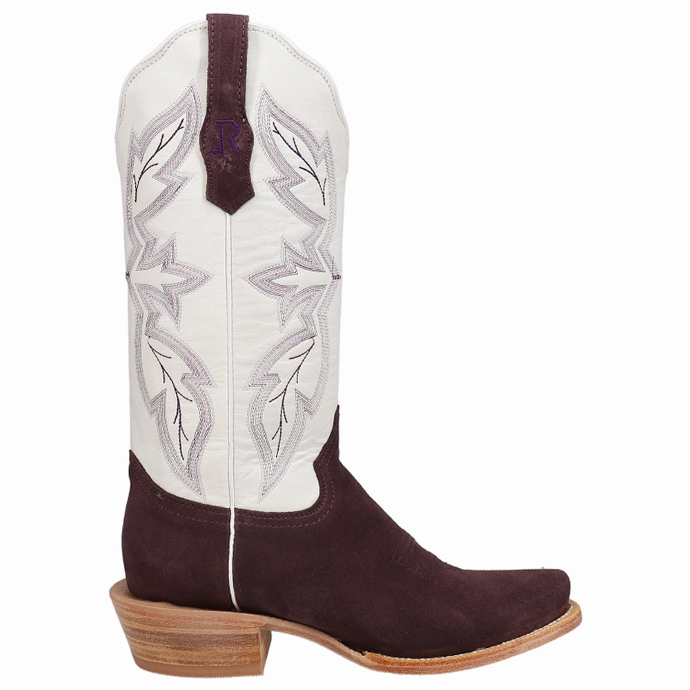 Rough Out Plum Embroidered Narrow Square Toe Cowboy Boots Cushioning Air Pockets