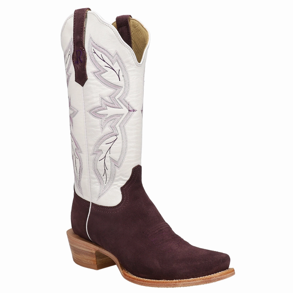 Rough Out Plum Embroidered Narrow Square Toe Cowboy Boots Breathable Lightweight Design