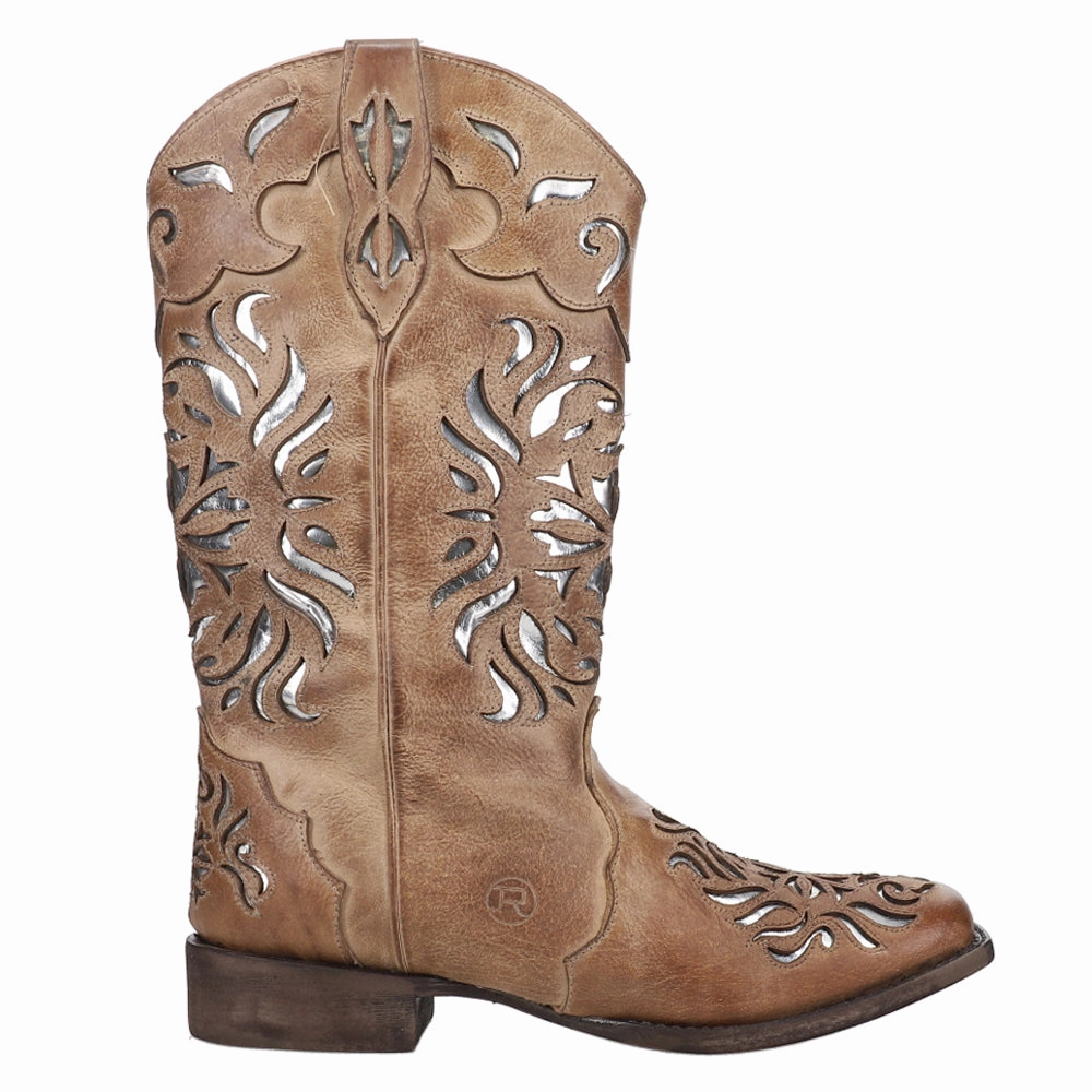 Belle II Tooled Inlay Square Toe Cowboy Boots texture - type