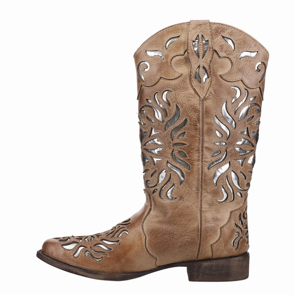 Optimal ease Belle II Tooled Inlay Square Toe Cowboy Boots