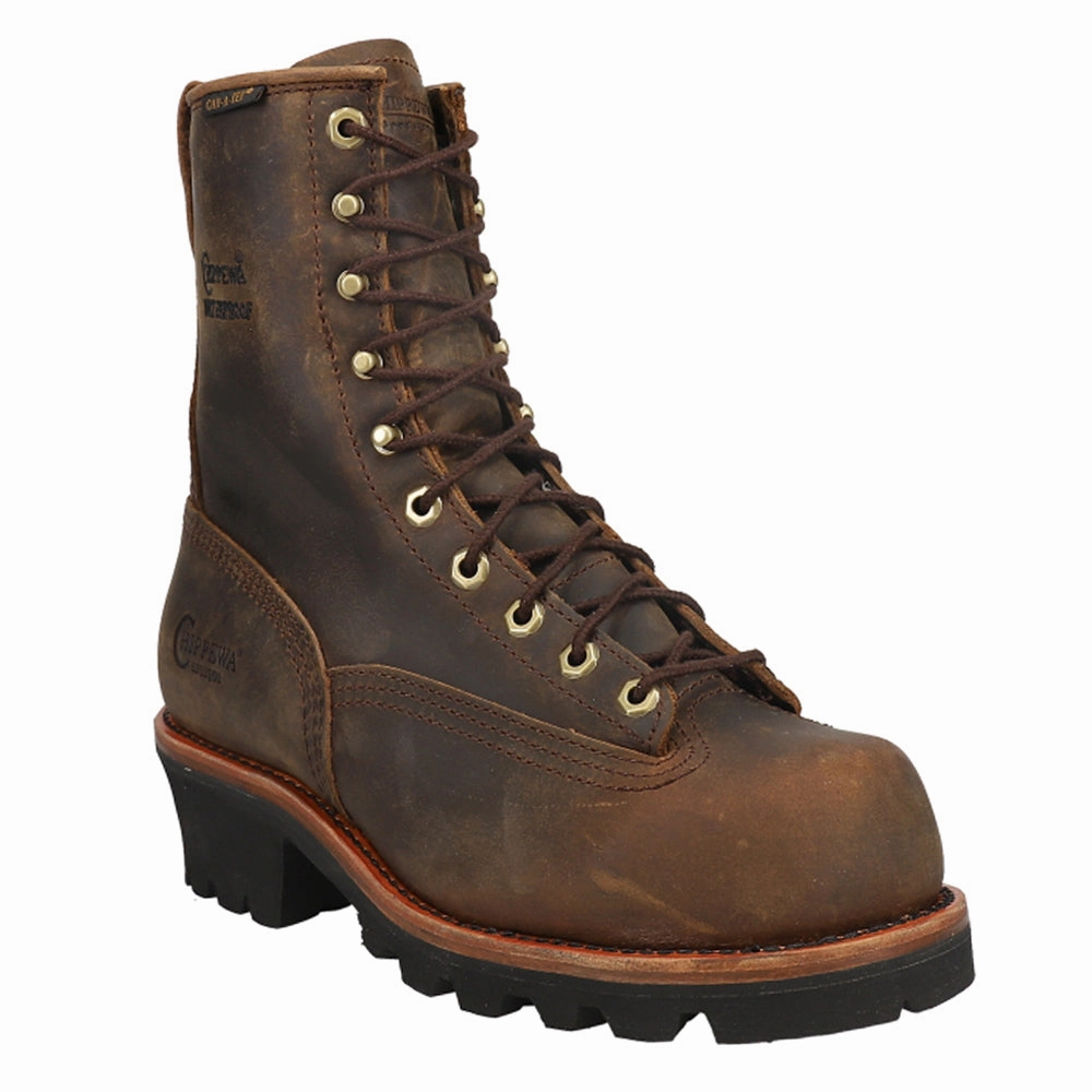 High Traction Grip Resistant Sole Paladin 8 Inch Waterproof Insulated Steel Toe Logger Lace Up Work Boots