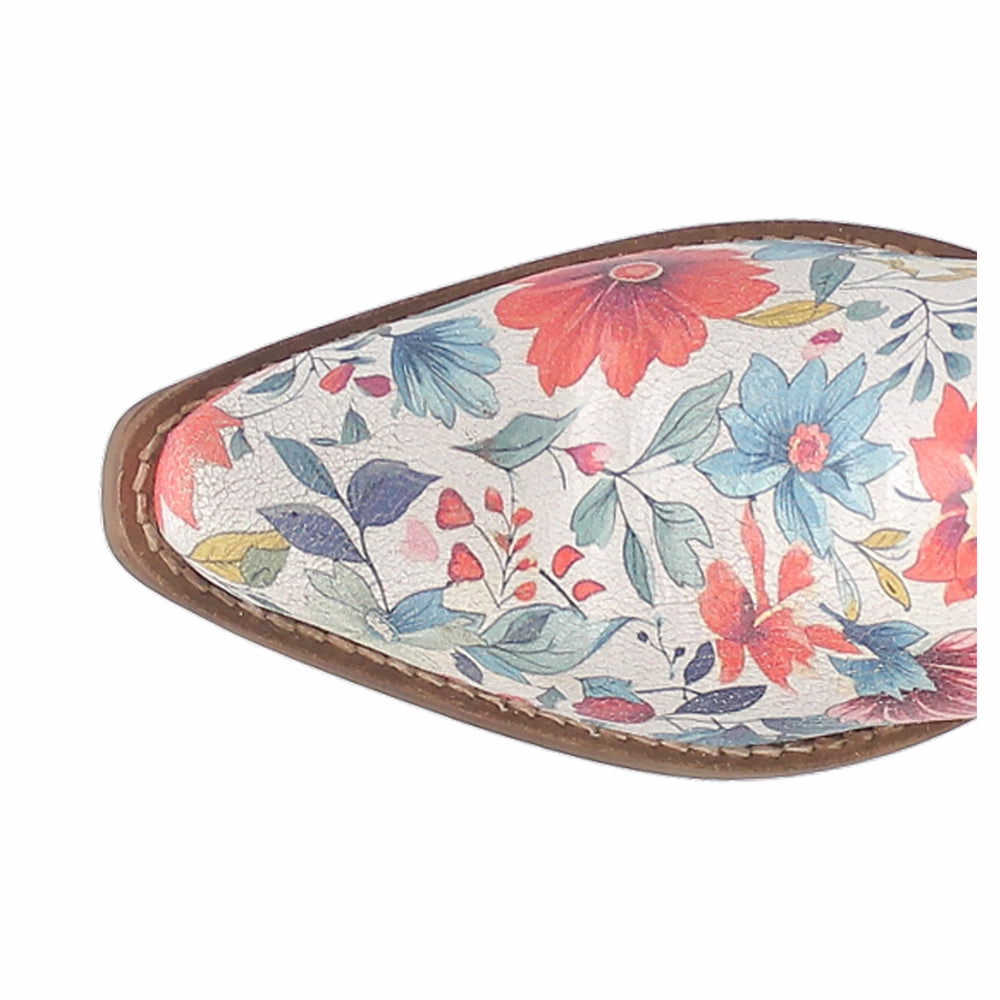 Pressure Dispersing Footbed knee - high Pixie Rose Floral Leather Snip Toe Pull On Cowboy Booties