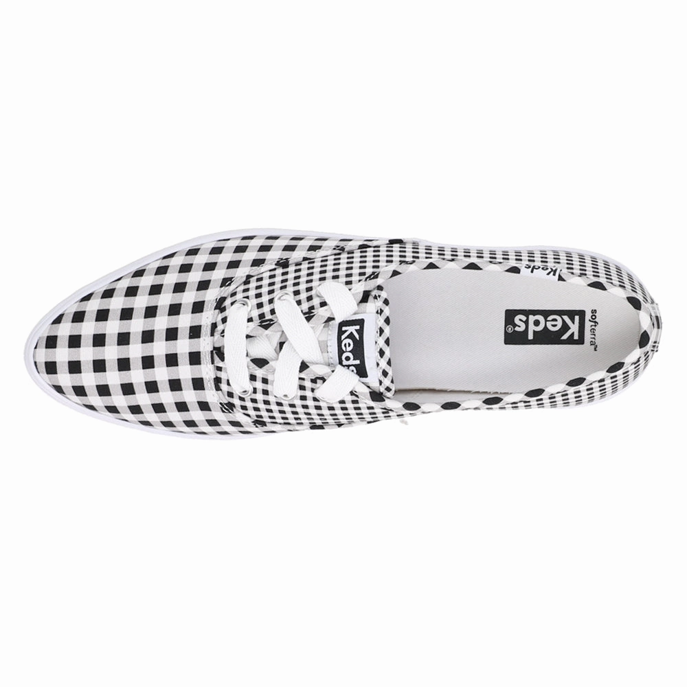 Vegan Point Canvas Gingham Lace Up Sneakers