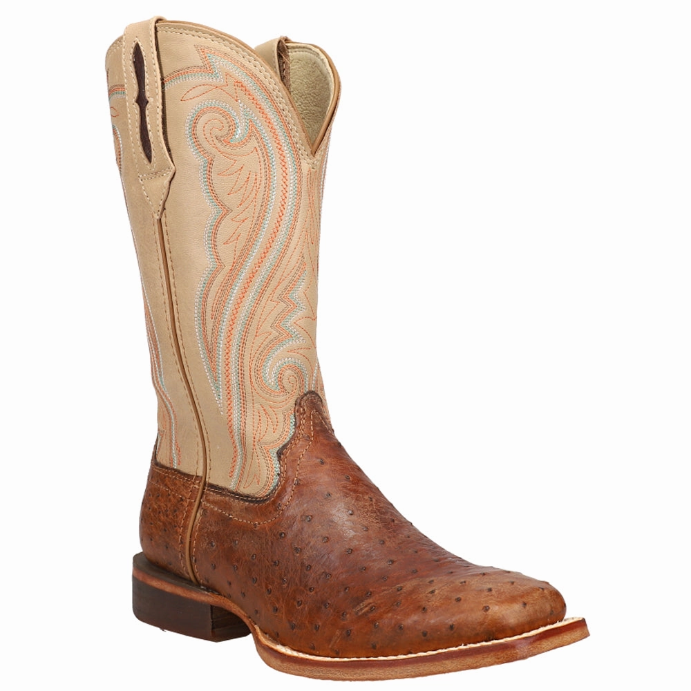 medium - quality Street Wear Premium Exotic Full Quill Ostrich Embroidered Square Toe Pull On Cowboy Boots