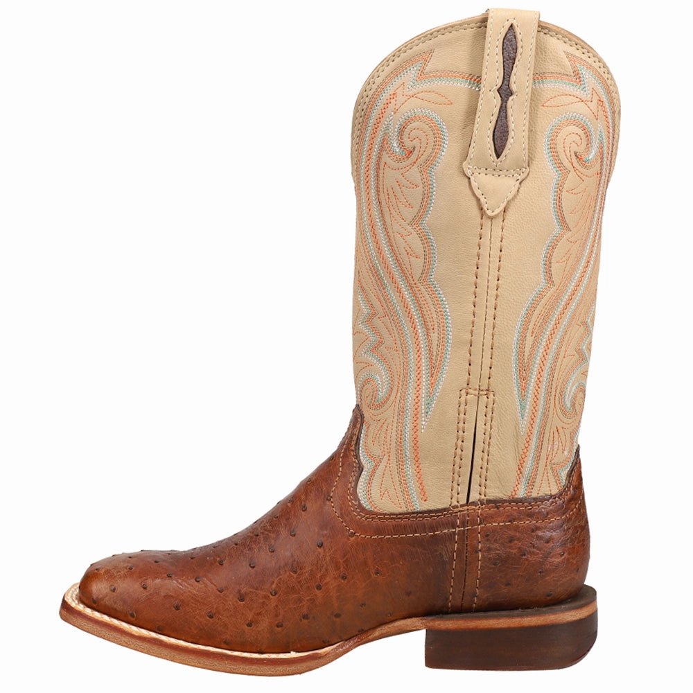 Adjustable Closure Mechanism Premium Exotic Full Quill Ostrich Embroidered Square Toe Pull On Cowboy Boots