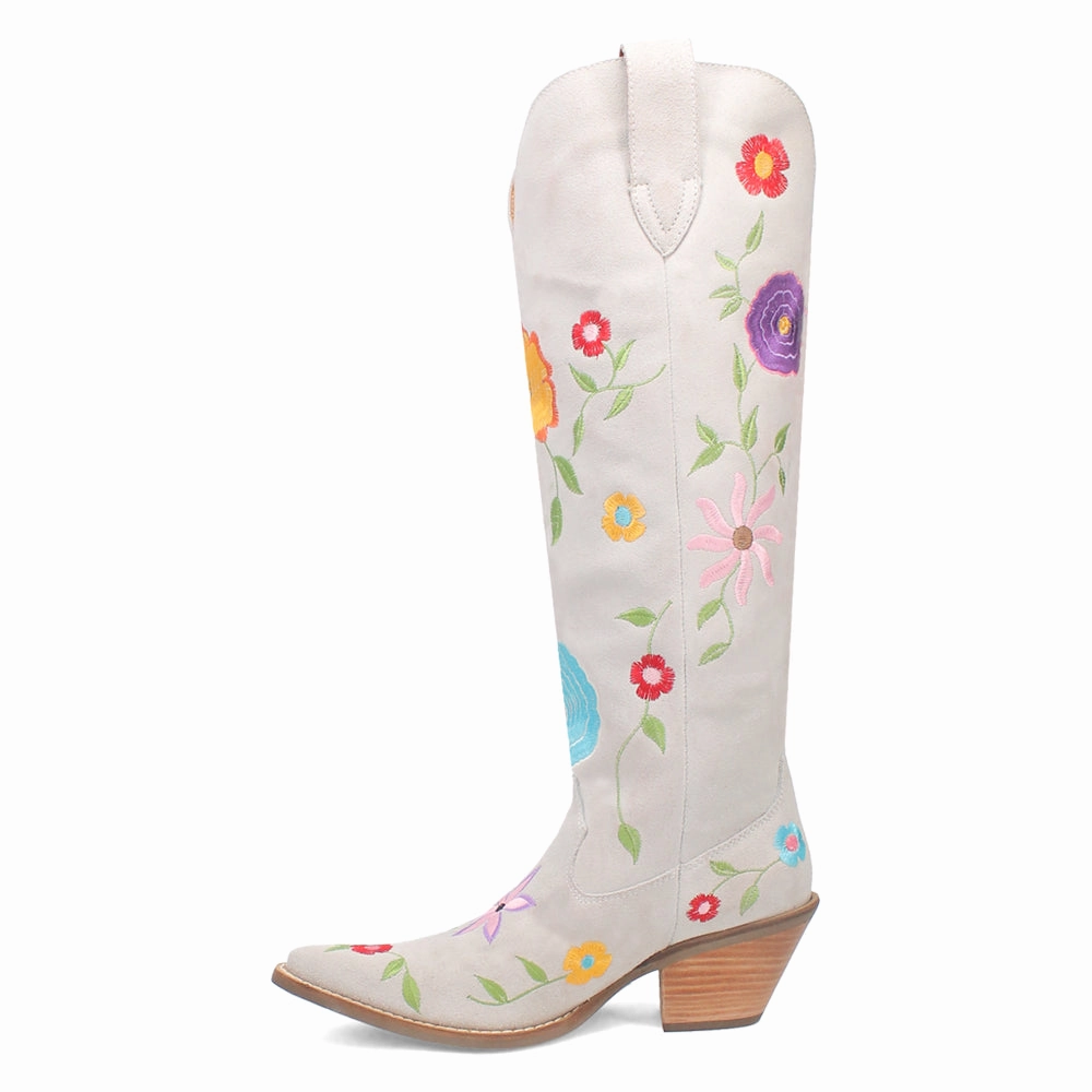 Flower Power Embroidered Floral Snip Toe Pull On Cowboy Boots Impact Diffusing Midsole Anatomical Shape Tech