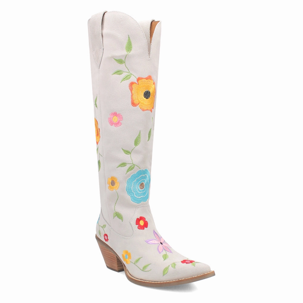 Flower Power Embroidered Floral Snip Toe Pull On Cowboy Boots Biodegradable Components Vertical Bounce Efficiency