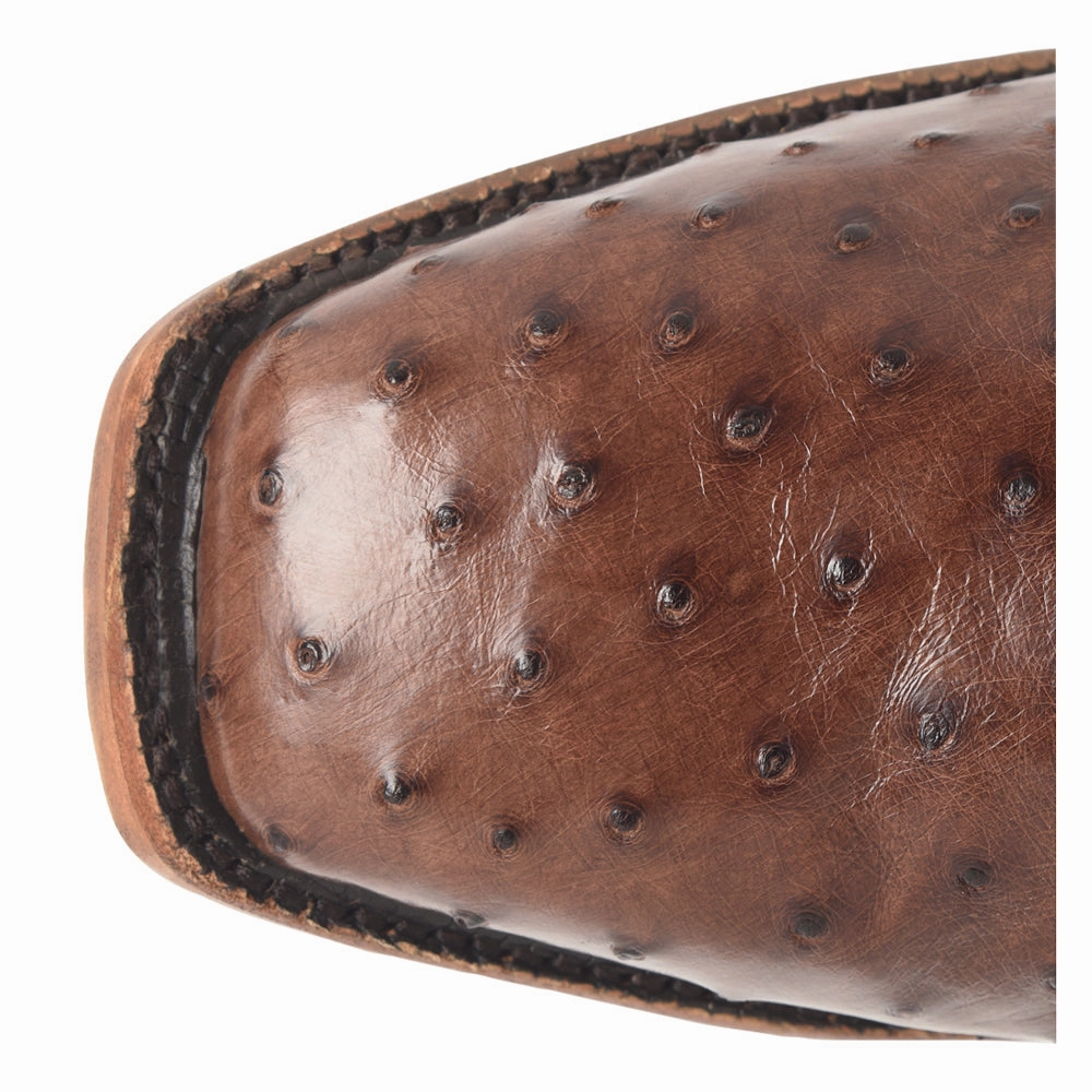 Rancher 12 Inch Full Quill Ostrich Square Toe Cowboy Boots Metallic Edge