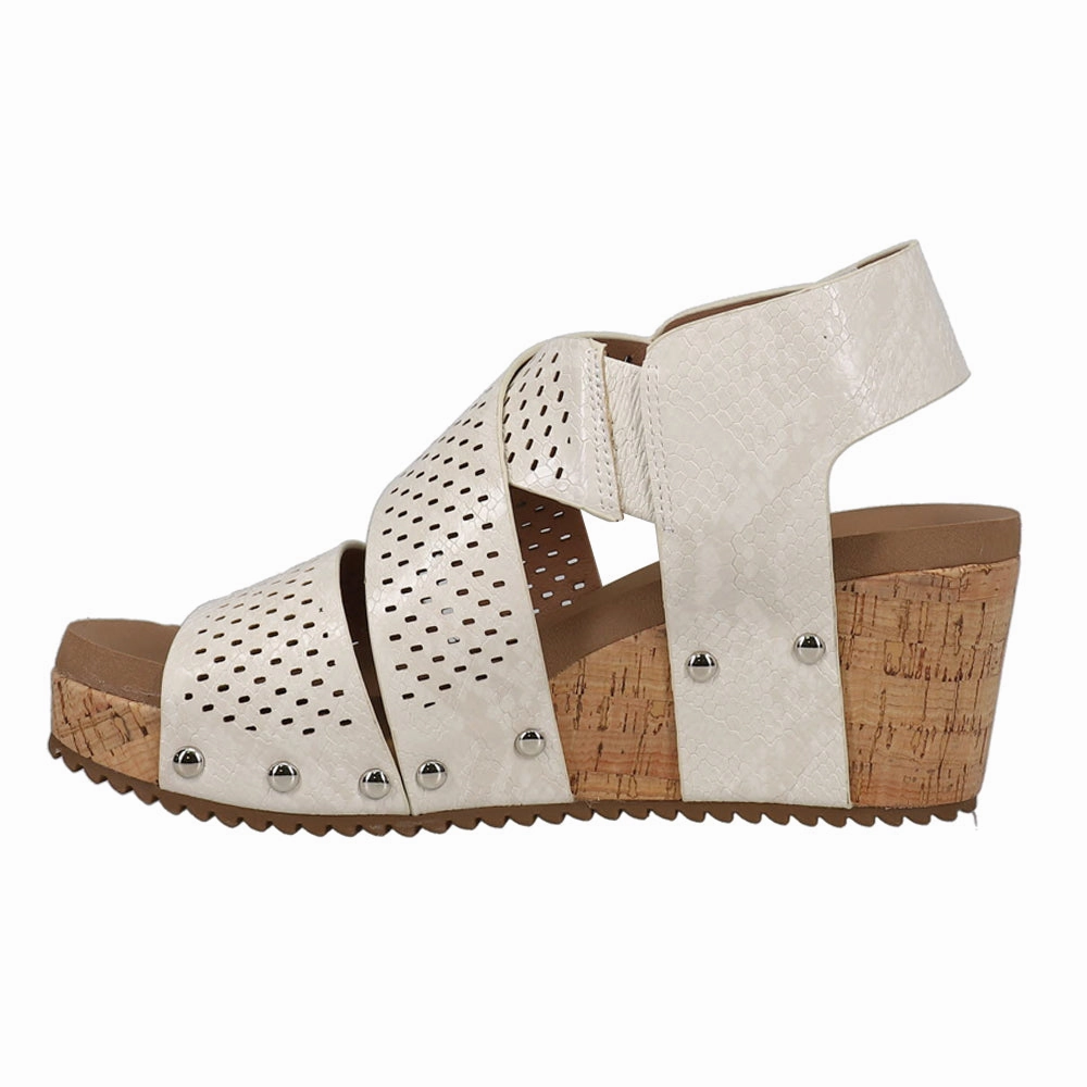 therapeutic Guilty Pleasure Snake Print Studded Wedge Slingback Sandals