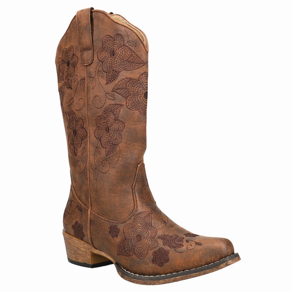 mass - production - efficiency - level Eco friendly materials Riley Flowers Floral Embroidered Snip Toe Cowboy Boots