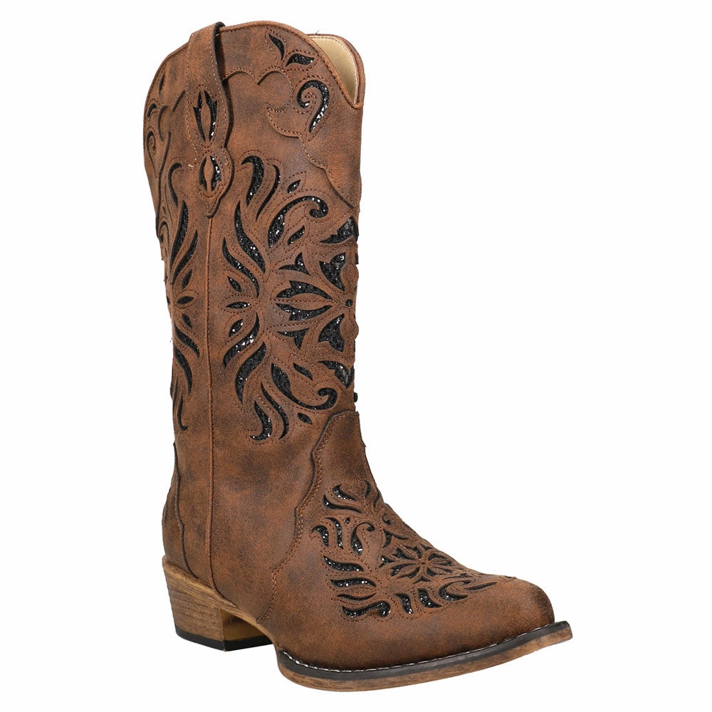 Riley Glitz Glitter Underlay Snip Toe Cowboy Boots Recycled Material Footbed