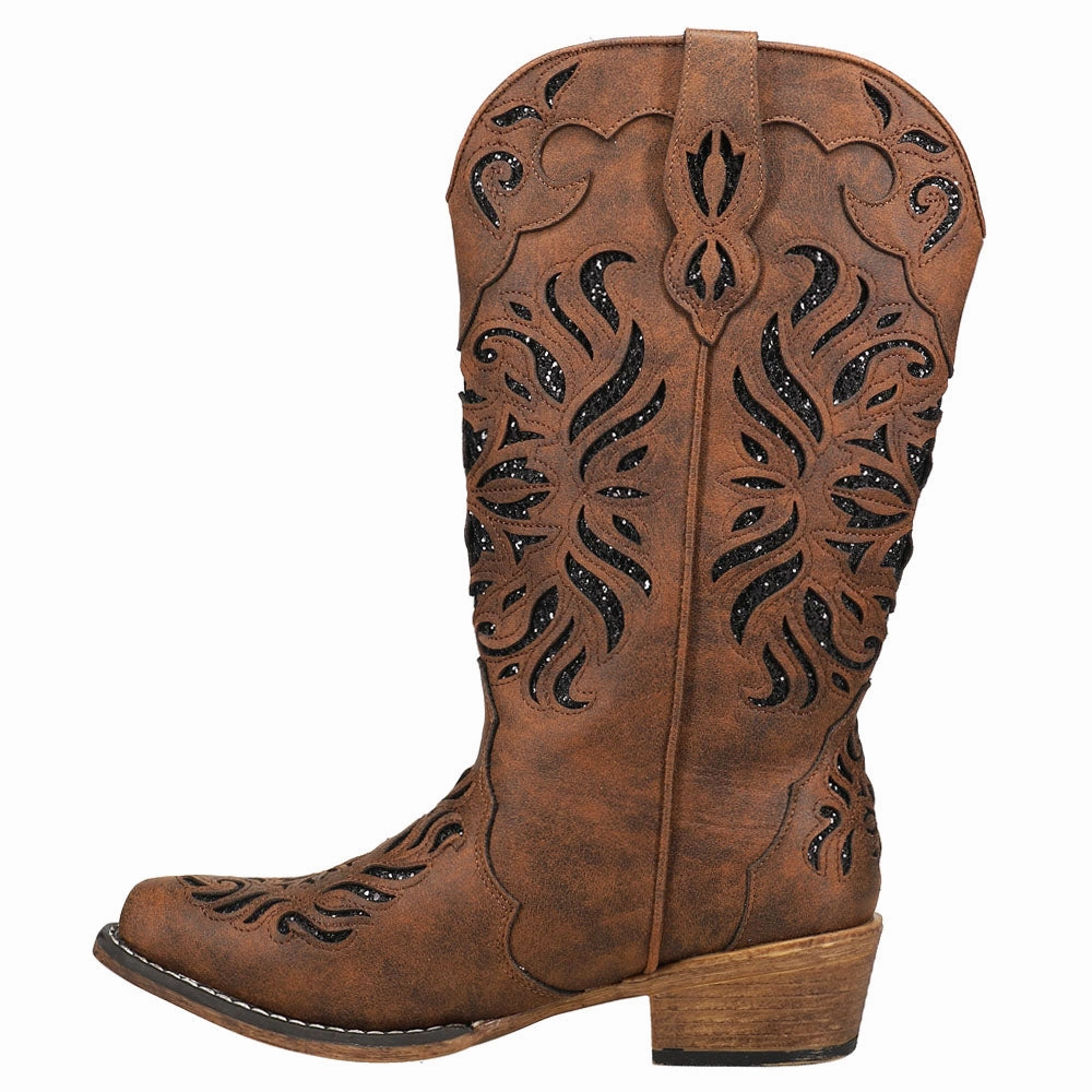 Riley Glitz Glitter Underlay Snip Toe Cowboy Boots synthetic sole