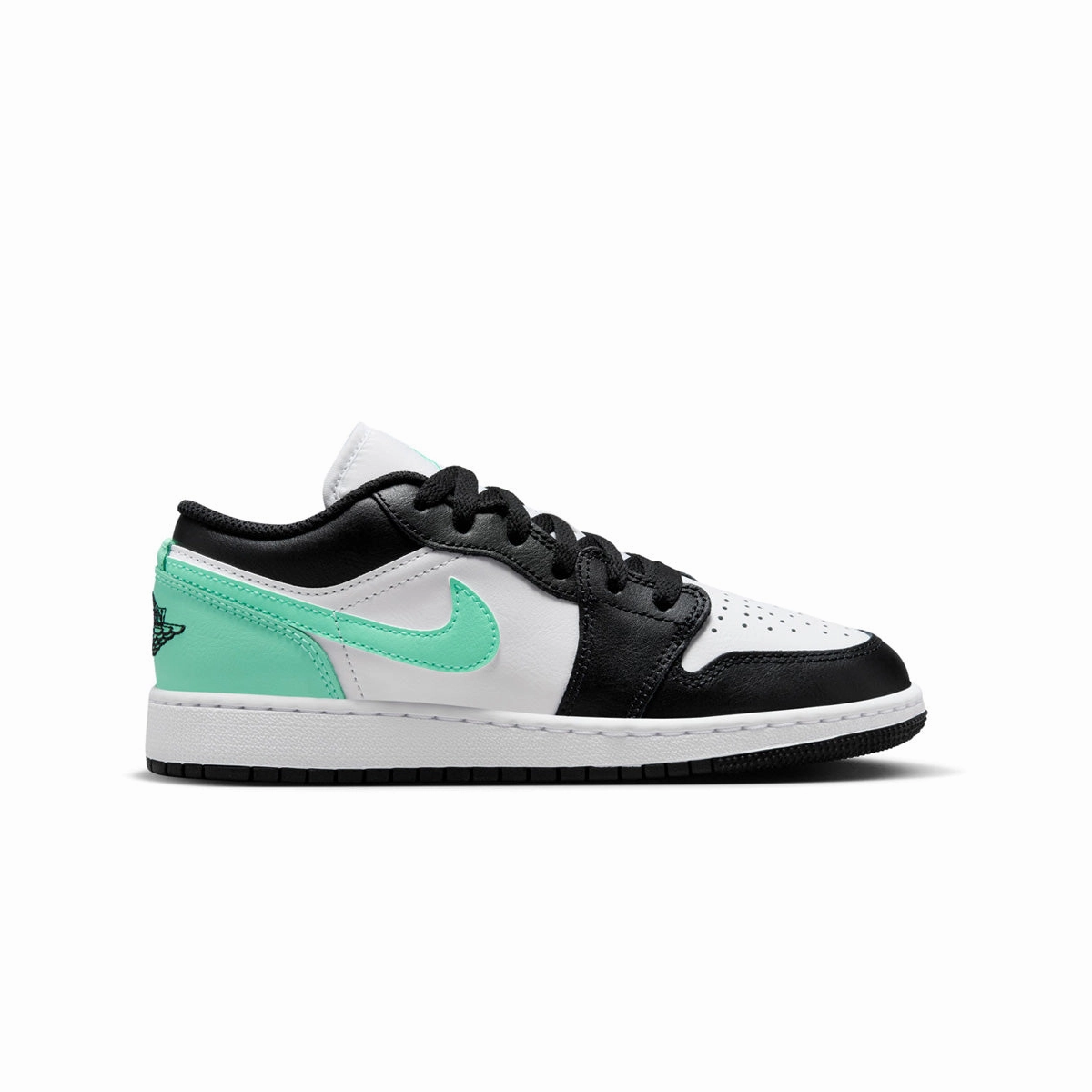 Kids Air Jordan 1 Low 'White Green Glow' Wide Heel Base pumps