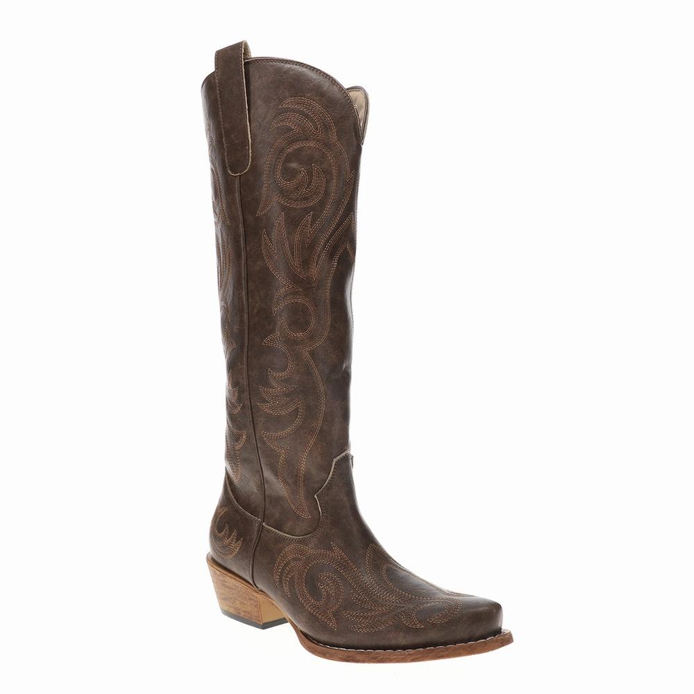 Odor-resistant Ryder Embroidered Snip Toe Pull On Cowboy Boots