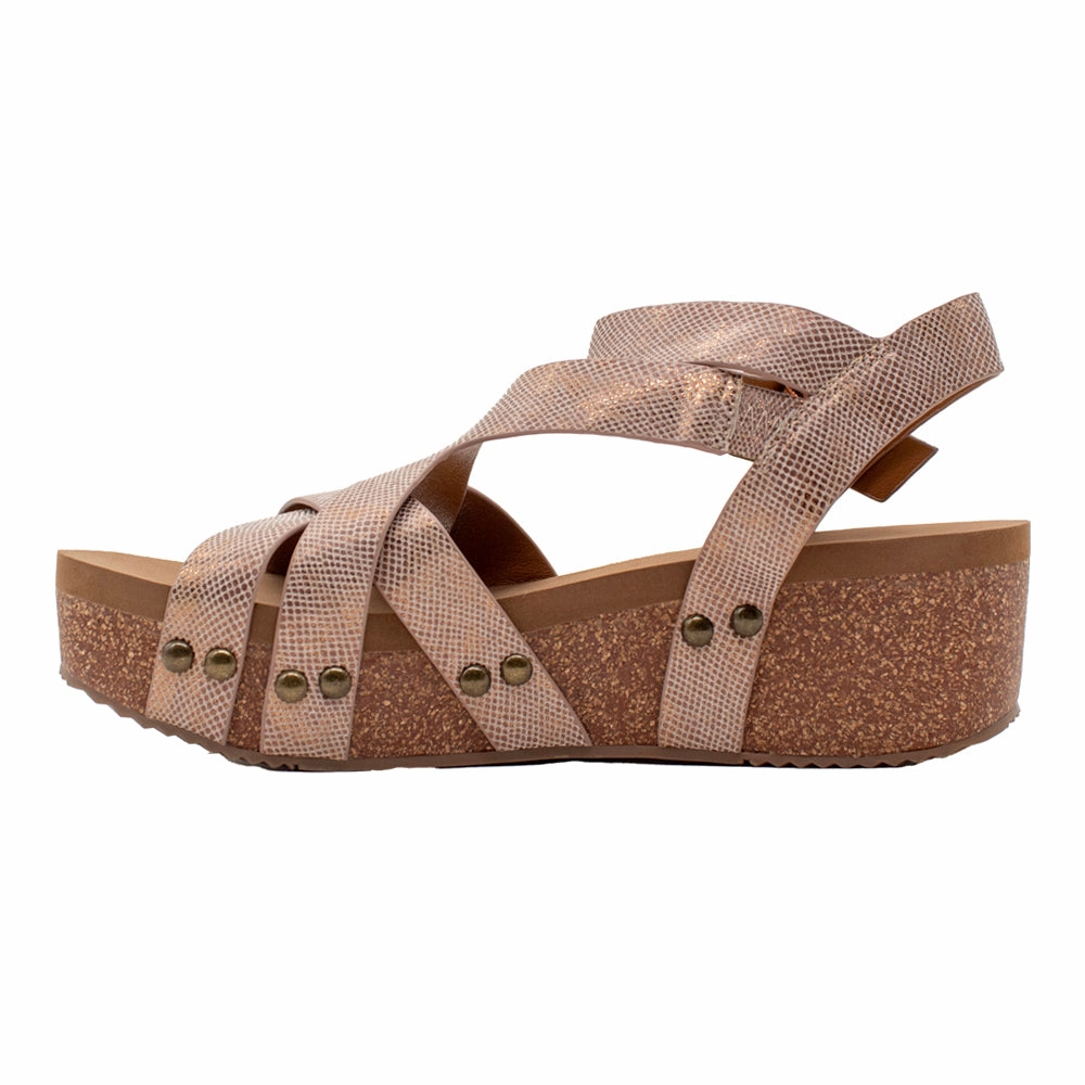 Sandcastle Metallic Ankle Strap Wedge Sandals low - top