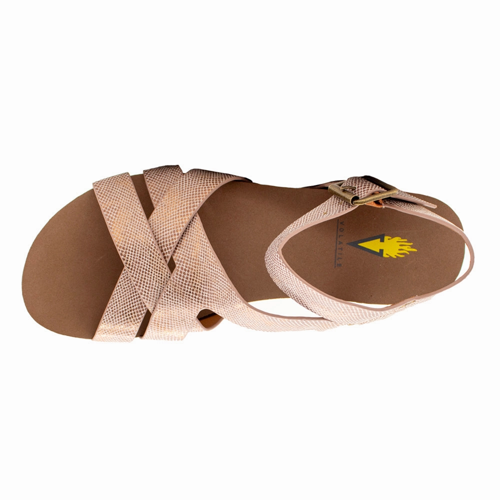 Sandcastle Metallic Ankle Strap Wedge Sandals Tan