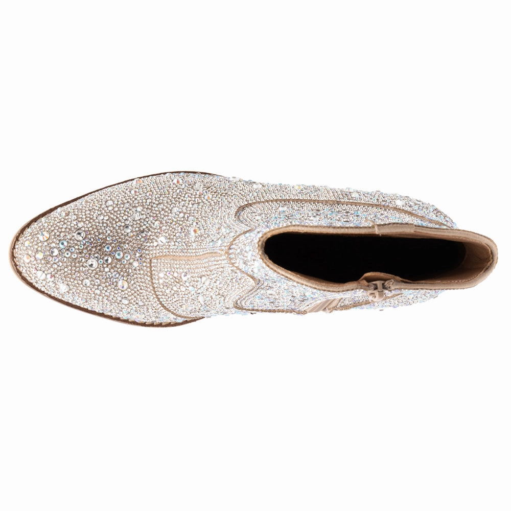 Pressure Dispersion Anti Odor Treatment Shine Bright Rhinestone Round Toe Pull On Booties