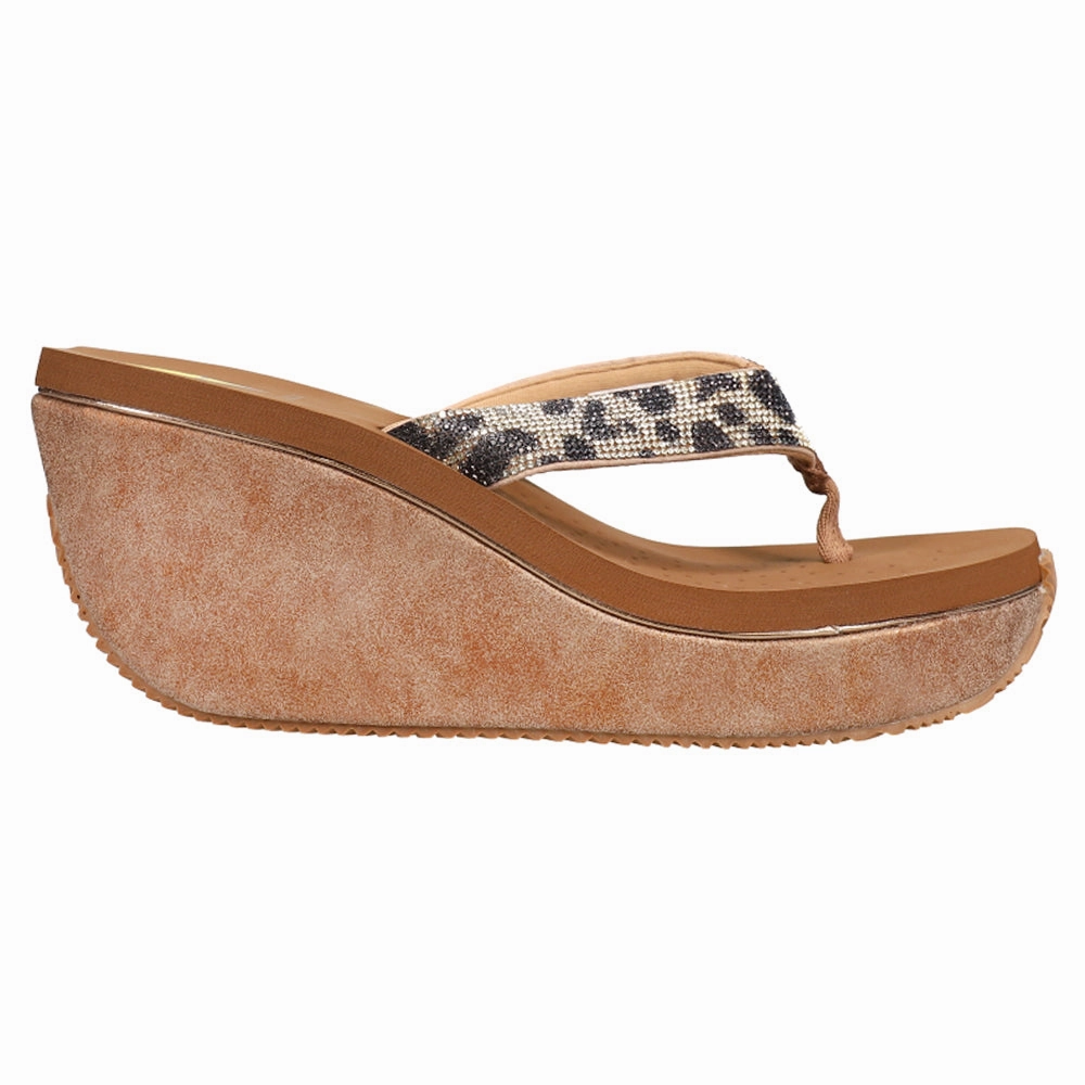 Modern Comfort Slip-resistant look Glimpse Diamonte Rhinestone Cheetah Wedge Sandals