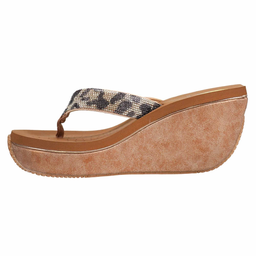 Glimpse Diamonte Rhinestone Cheetah Wedge Sandals Ultra Grip Outsole Texture All-day Traction