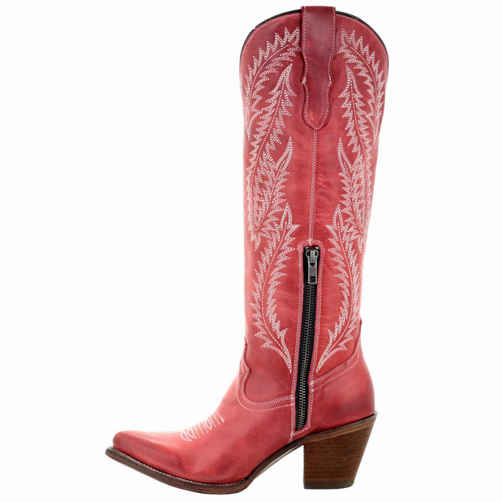 Rioja Red Embroidered Snip Toe Cowboy Boots Enhanced Traction Pattern Party