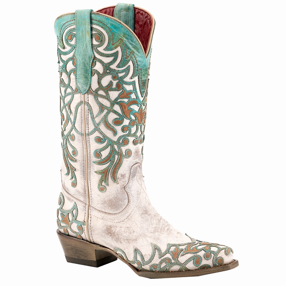 synthetic - type Ivy Embossed Embroidered Snip Toe Pull On Cowboy Boots