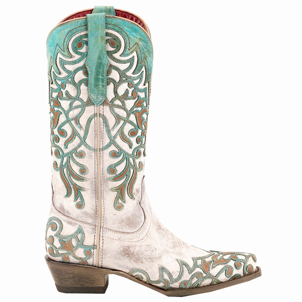 Ivy Embossed Embroidered Snip Toe Pull On Cowboy Boots Abrasion Resistant Guards