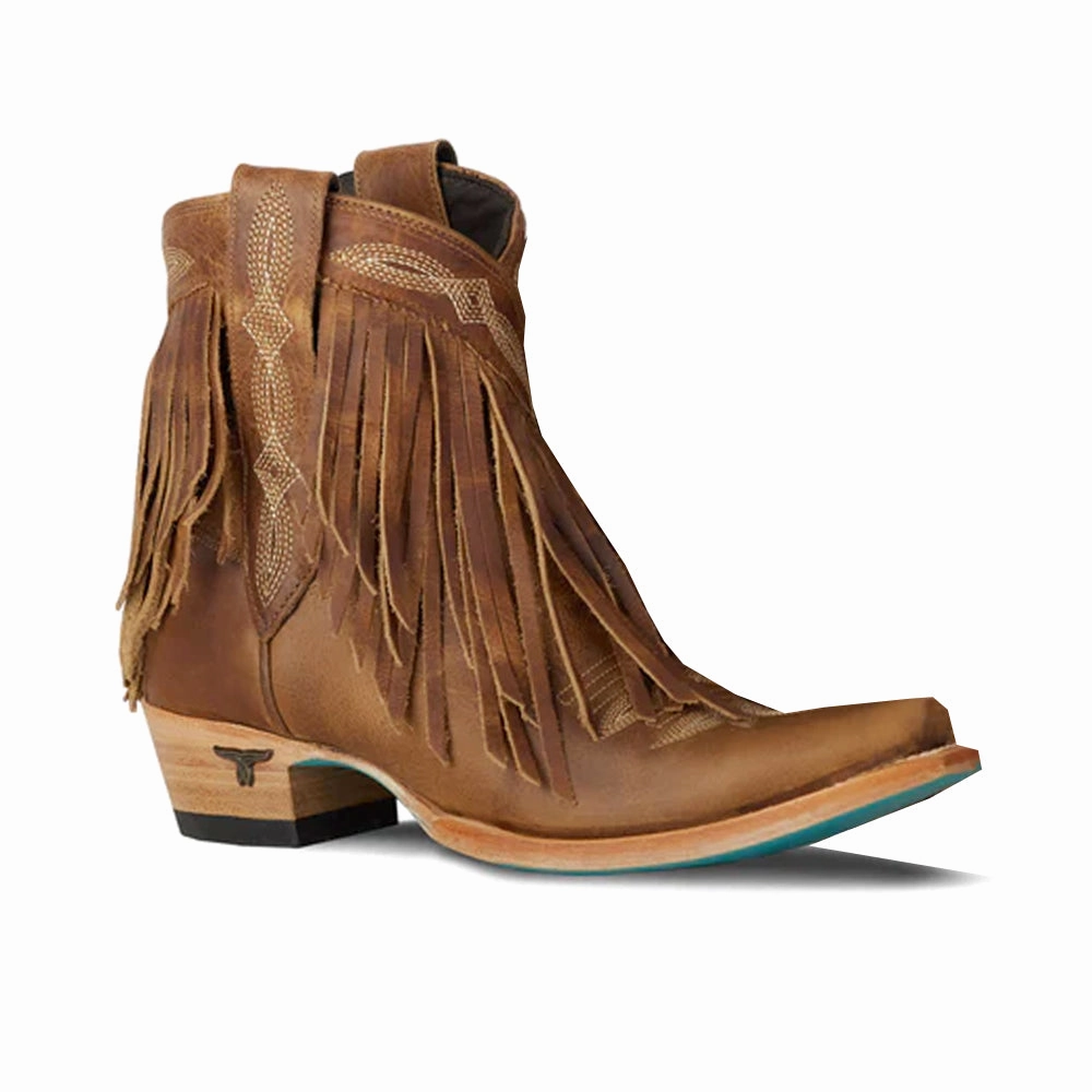 Senita Falls Embroidered Fringe Snip Toe Bootie Eco Friendly Treatment