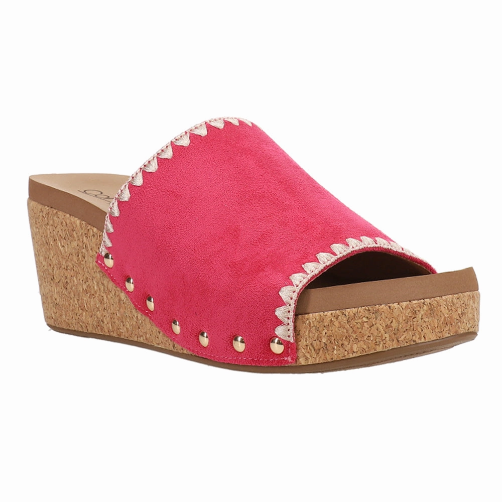 Stitch N Slide Studded Embroidered Wedge Sandals Sculpted Design