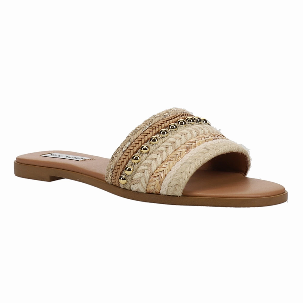 Kassi Raffia Studded Slide Flat Sandals non - slip user