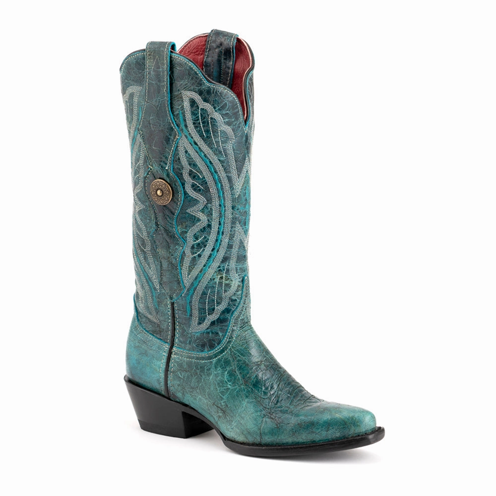 Twilight Embroidered Snip Toe Cowboy Boots Wide Toe Box Construction Elevated Sole