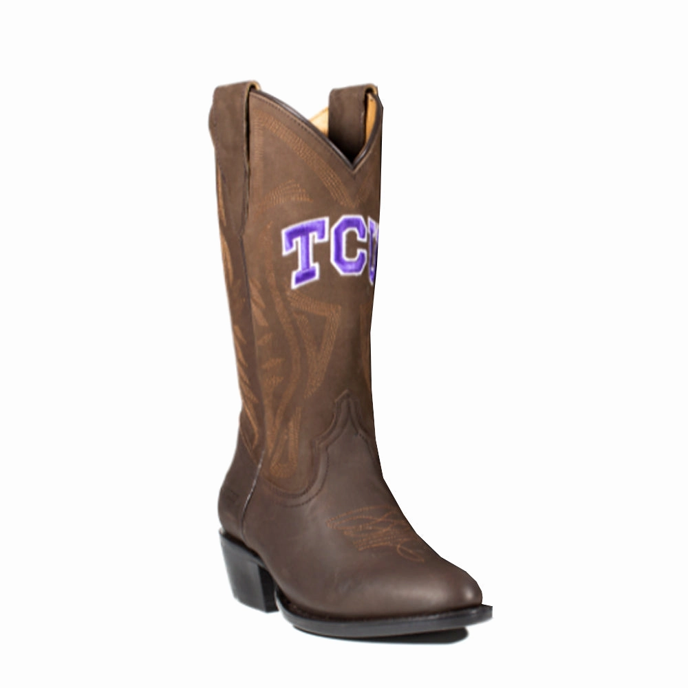 Texas Christian University Embroidered Round Toe Pull On Cowboy Boots semi - outdoor Contoured Shape
