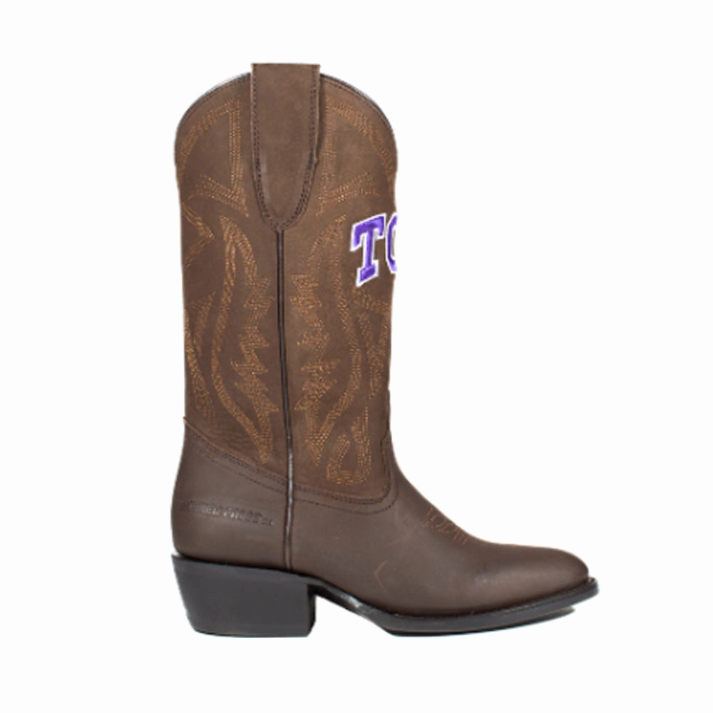 Texas Christian University Embroidered Round Toe Pull On Cowboy Boots Summer Impact-absorbing