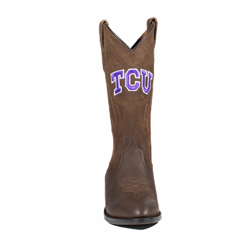 safest Texas Christian University Embroidered Round Toe Pull On Cowboy Boots