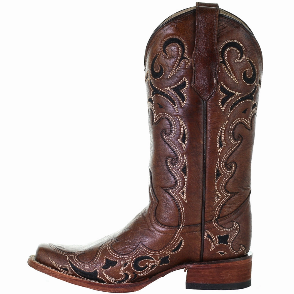 Tooled Inlay Square Toe Cowboy Boots Luxurious Feel Flexible Fit