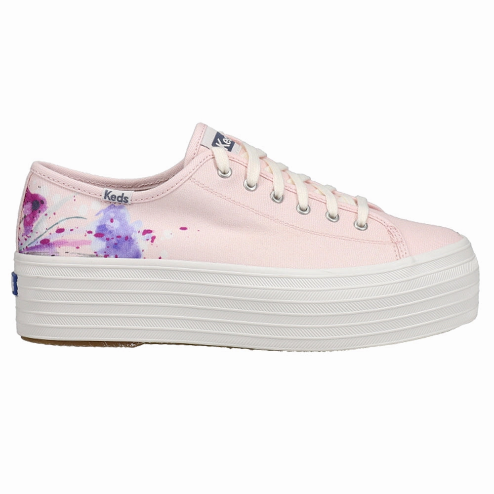 Triple Up Canvas Painterly Floral Lace Up Sneakers cool kids' designs