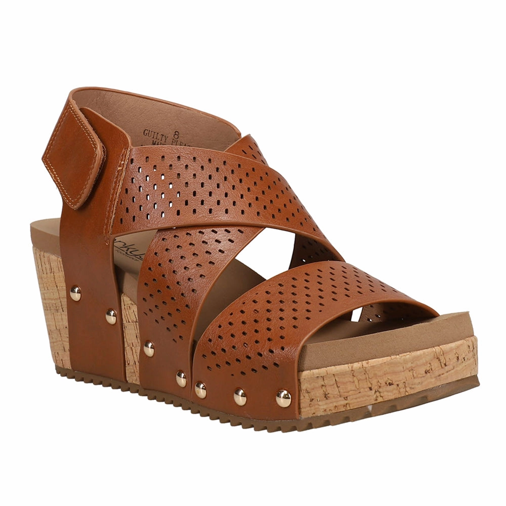Guilty Pleasure Cut-Out Studded Wedge Slingback Sandals Torsional Stability Control